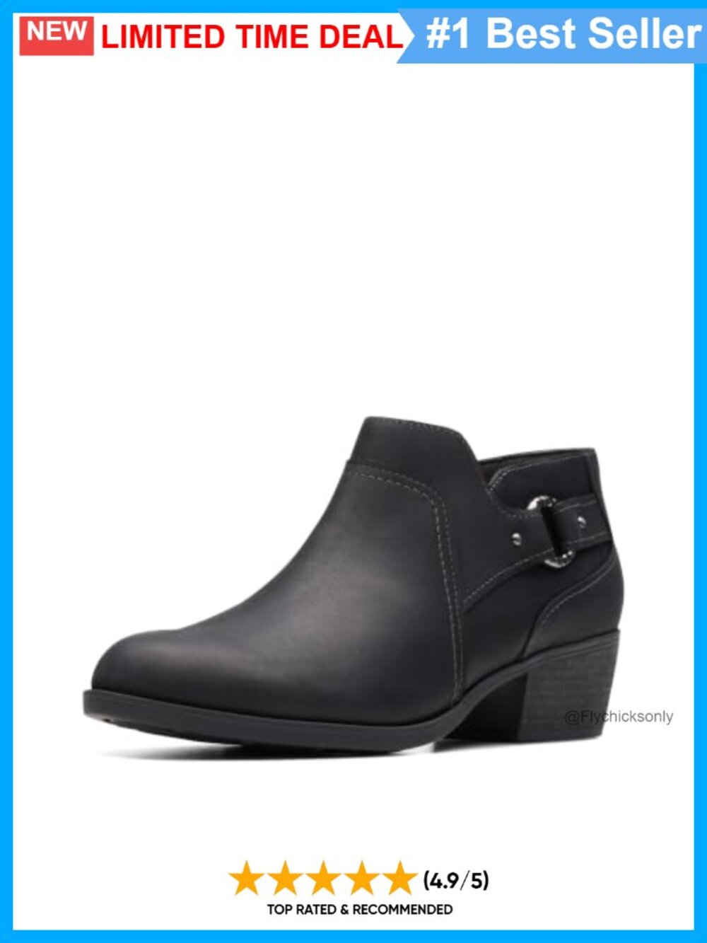 Clarks Leather Ankle Bootie with Stacked Block Heel & Buckle Detail